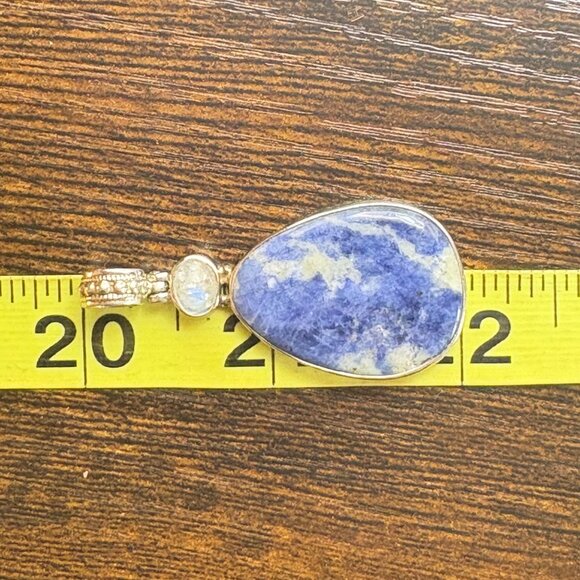 VTG Sterling Silver 925 Sodalite Bezel Set Statement Pendant Size 2" Length - Picture 10 of 12